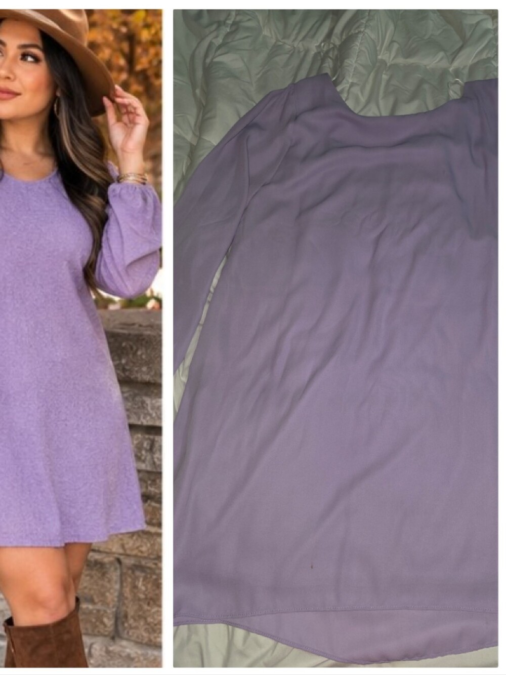Lilac Long-Sleeve A-Line Dress - Lightweight Everyday Style